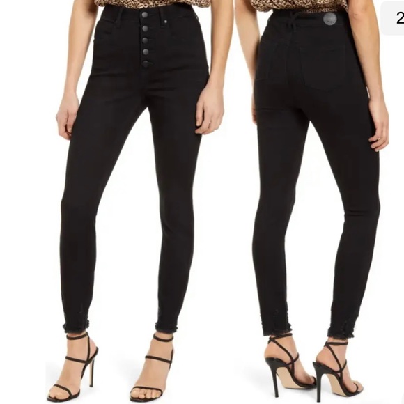 PTCL xNordstrom Denim Black Raw Hem High Rise Skinny Button Fly Jeans Size 27 - Picture 2 of 10